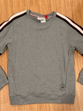 Wilson Grey Crewneck Sweater with Black and White Shoulder Stripes
